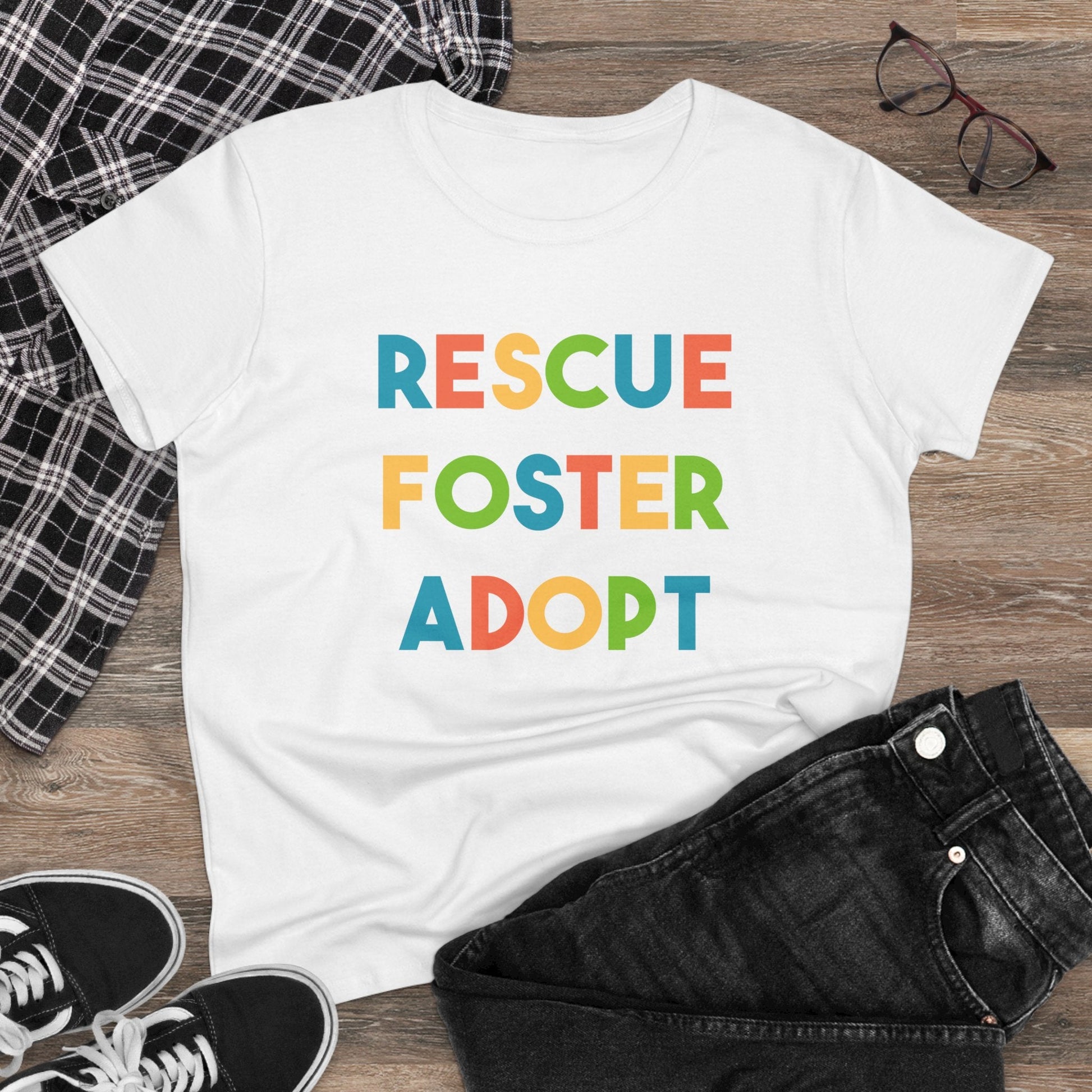 Rescue, Foster, Adopt | Women's Midweight Cotton Tee - Detezi Designs - 26965765071711950376