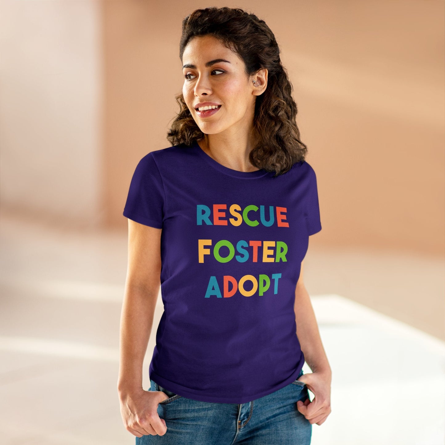 Rescue, Foster, Adopt | Women's Midweight Cotton Tee - Detezi Designs - 26965765071711950376