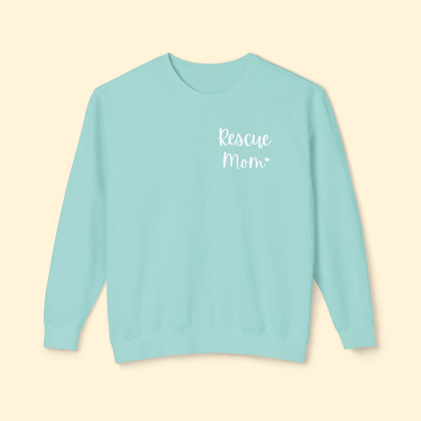 Rescue Mom | Pocket Print | Lightweight Comfort Colors Crewneck Sweatshirt - Detezi Designs - 72522874500138918534