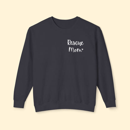 Rescue Mom | Pocket Print | Lightweight Comfort Colors Crewneck Sweatshirt - Detezi Designs - 90681297668981167613