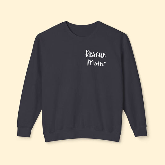 Rescue Mom | Pocket Print | Lightweight Comfort Colors Crewneck Sweatshirt - Detezi Designs - 90681297668981167613