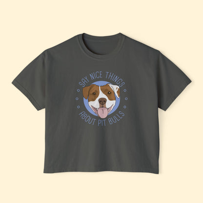 Say Nice Things About Pit Bulls | Comfort Colors Boxy Tee - Detezi Designs - 64821427755999257651