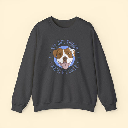 Say Nice Things About Pit Bulls | Crewneck Sweatshirt - Detezi Designs - 25997519117443455931