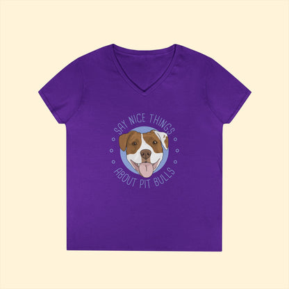 Say Nice Things About Pit Bulls | Ladies' V - Neck T-Shirt - Detezi Designs - 16466939672441396520