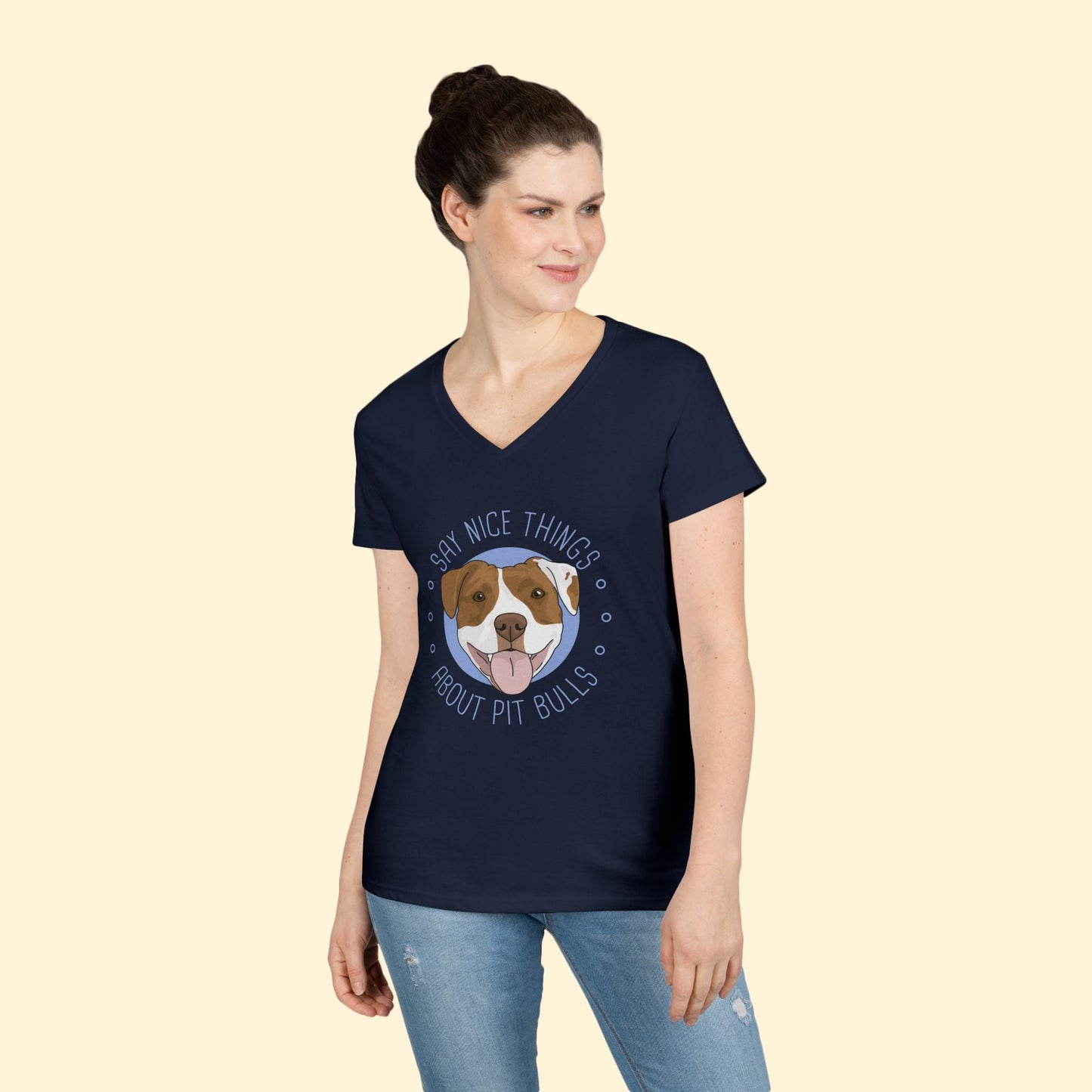 Say Nice Things About Pit Bulls | Ladies' V - Neck T-Shirt - Detezi Designs - 56133115412220413817