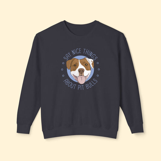 Say Nice Things About Pit Bulls | Lightweight Comfort Colors Crewneck Sweatshirt - Detezi Designs - 12324361400986046944