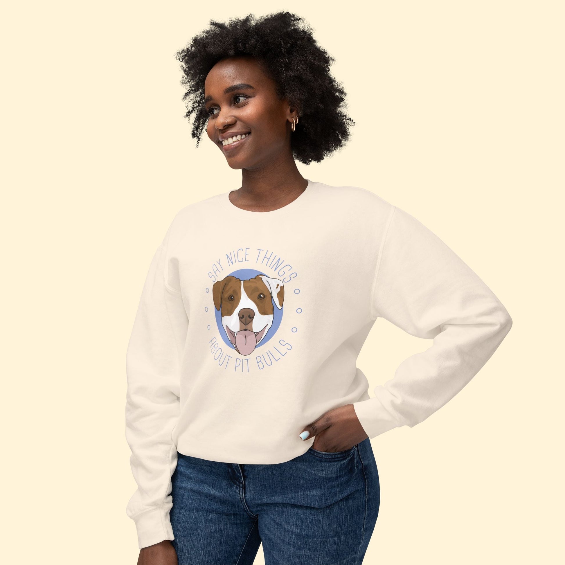 Say Nice Things About Pit Bulls | Lightweight Comfort Colors Crewneck Sweatshirt - Detezi Designs - 12324361400986046944