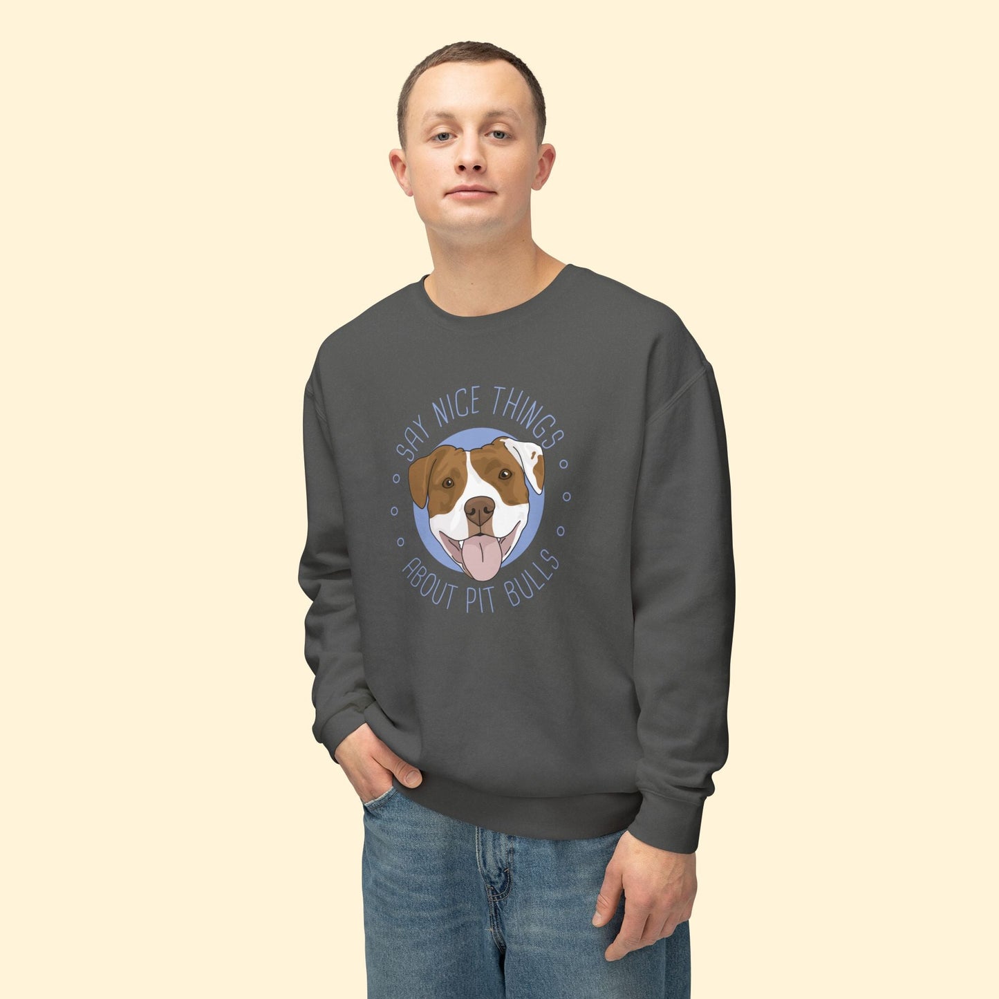 Say Nice Things About Pit Bulls | Lightweight Comfort Colors Crewneck Sweatshirt - Detezi Designs - 12324361400986046944