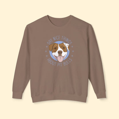 Say Nice Things About Pit Bulls | Lightweight Comfort Colors Crewneck Sweatshirt - Detezi Designs - 26500655043540400652