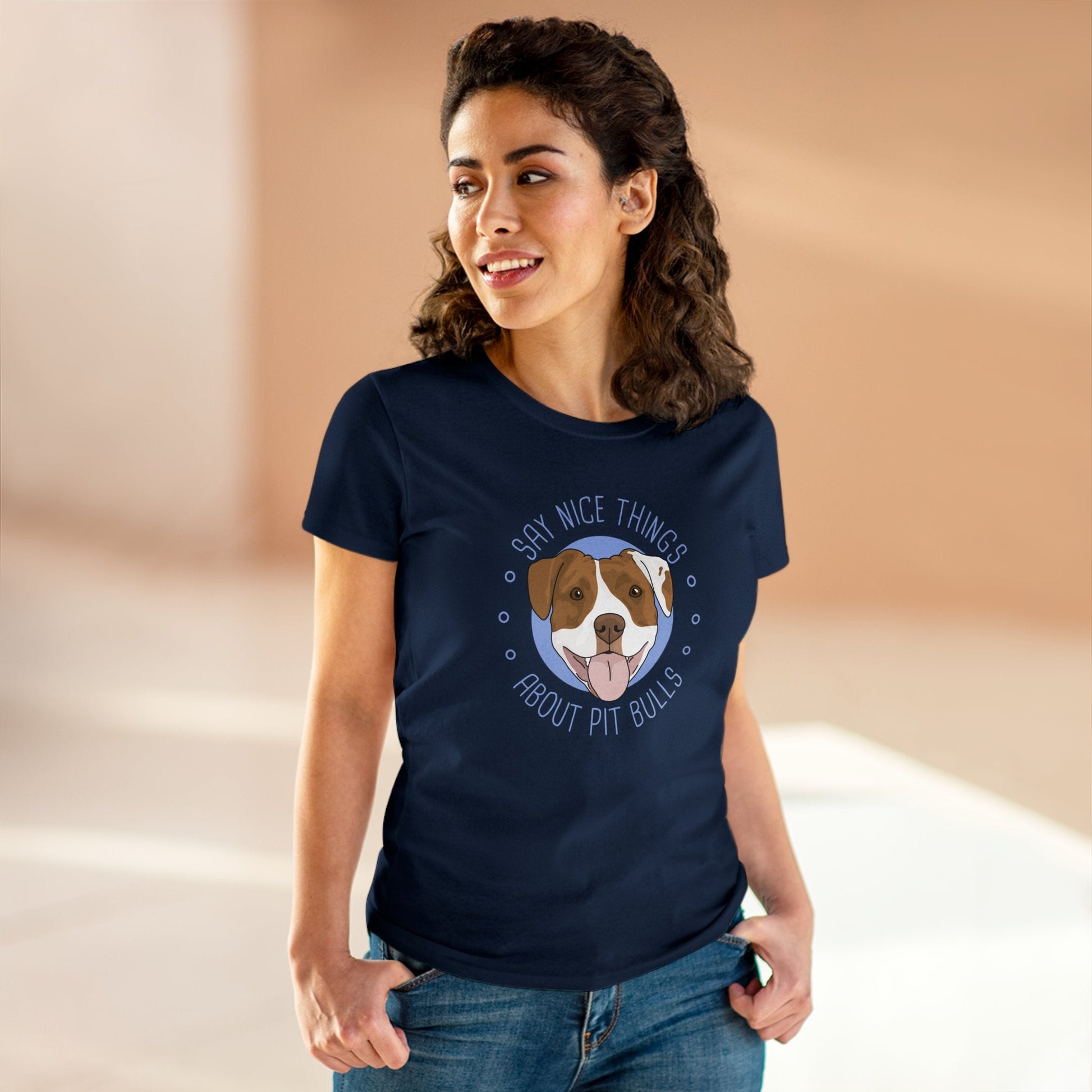 Say Nice Things About Pit Bulls | Women's Midweight Cotton Tee - Detezi Designs - 30660904312555017973