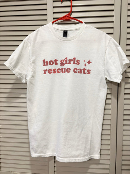 Screen Printed Tee | Hot Girls Rescue Cats | Medium - Detezi Designs-