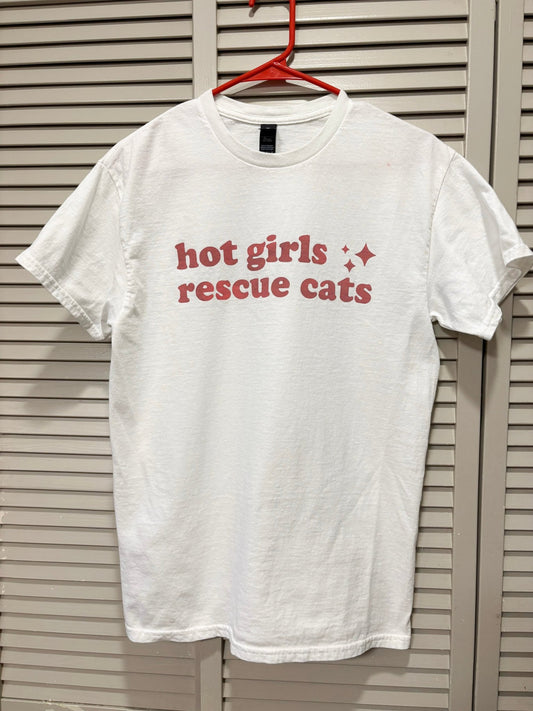 Screen Printed Tee | Hot Girls Rescue Cats | Medium - Detezi Designs-