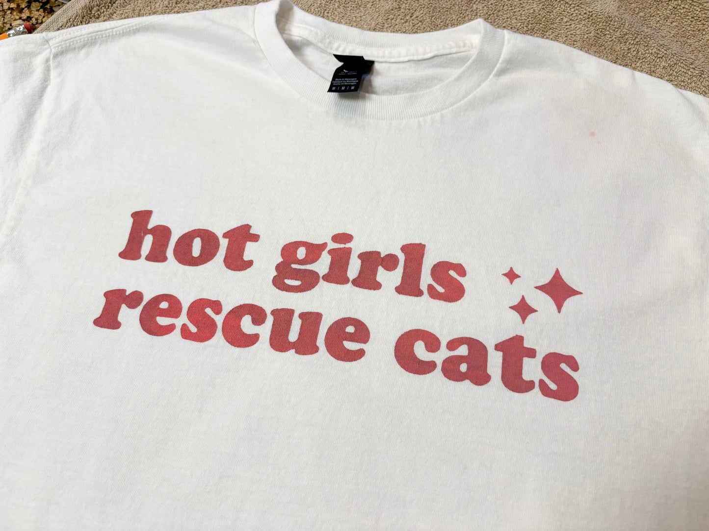 Screen Printed Tee | Hot Girls Rescue Cats | Medium - Detezi Designs-
