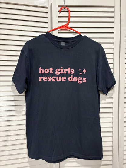 Screen Printed Tee | Hot Girls Rescue Dogs | Medium - Detezi Designs-