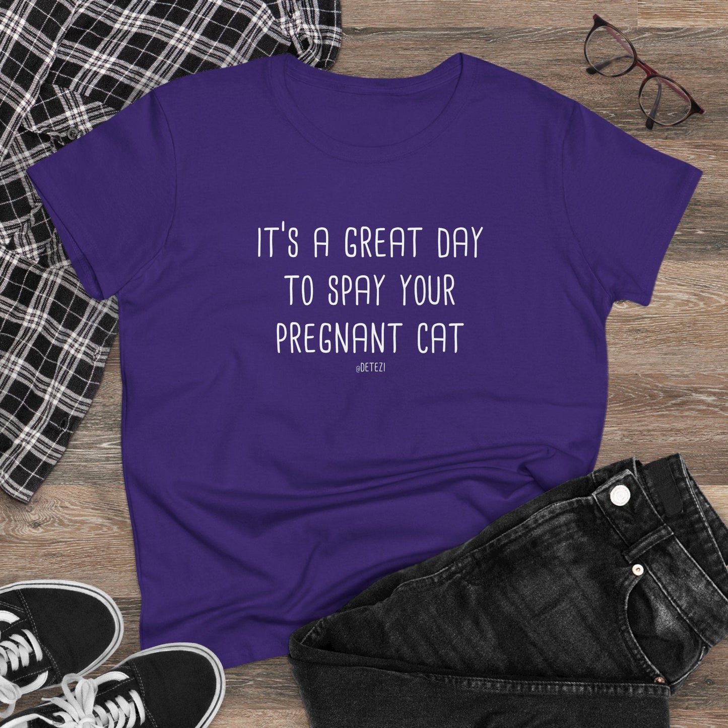 Spay Your Pregnant Cat | Women's Midweight Cotton Tee - Detezi Designs - 33632971755973005269