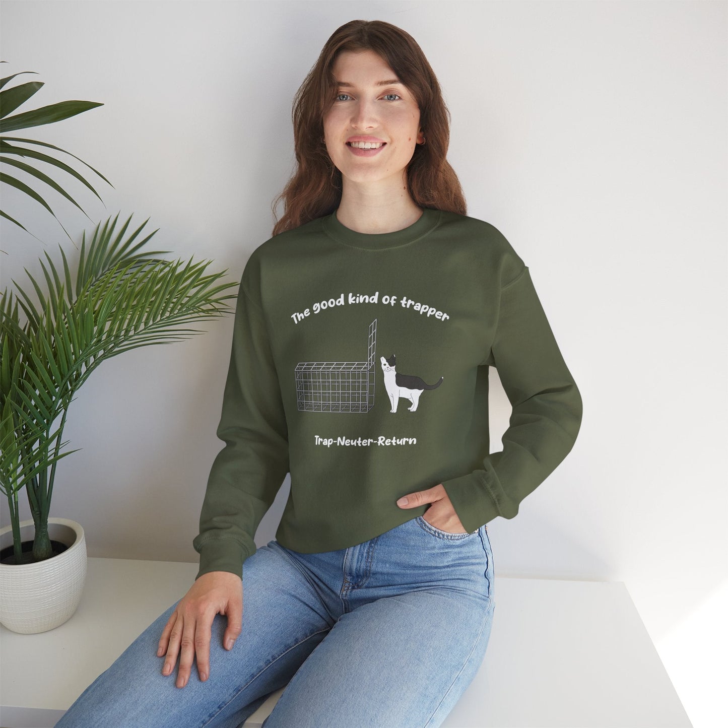 The Good Kind Of Trapper | FUNDRAISER for Feral At Heart | Crewneck Sweatshirt - Detezi Designs - 11892982438672389289
