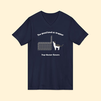 The Good Kind Of Trapper | FUNDRAISER for Feral At Heart | Unisex V - Neck Tee - Detezi Designs - 32259536484543368049