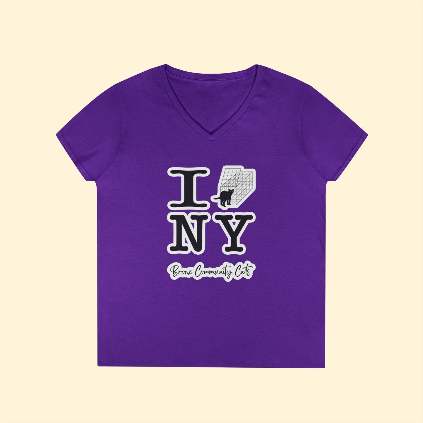 TNRM NY | FUNDRAISER for Bronx Community Cats | Ladies' V - Neck T-Shirt - Detezi Designs - 13725194357000618151