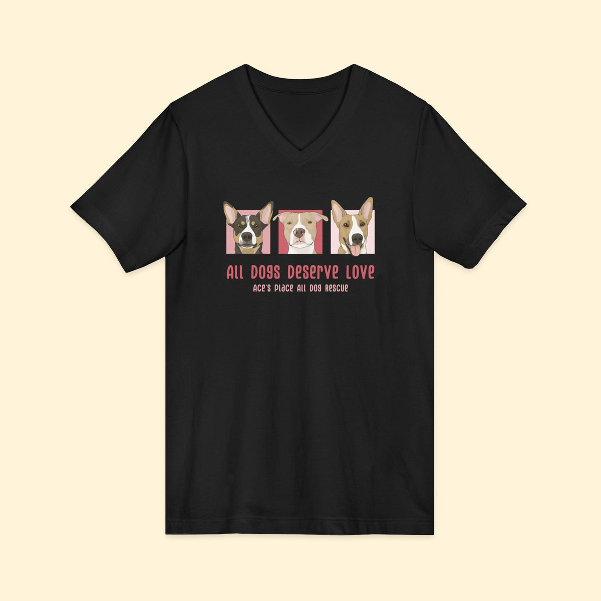 Unisex V-Neck Tee | FUNDRAISER | Ace's Place All Dog Rescue - Detezi Designs-19608715389110652664