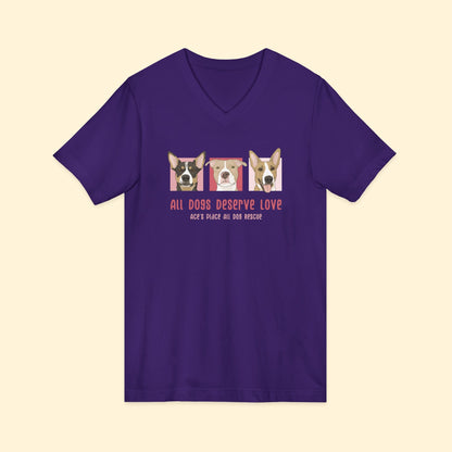 Unisex V-Neck Tee | FUNDRAISER | Ace's Place All Dog Rescue - Detezi Designs-29711587706957521278