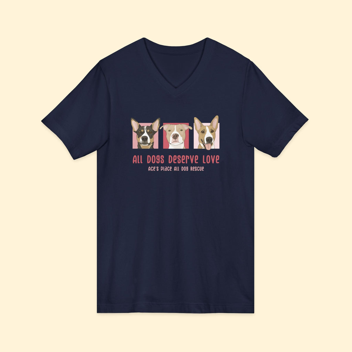 Unisex V-Neck Tee | FUNDRAISER | Ace's Place All Dog Rescue - Detezi Designs-43945217124840411394