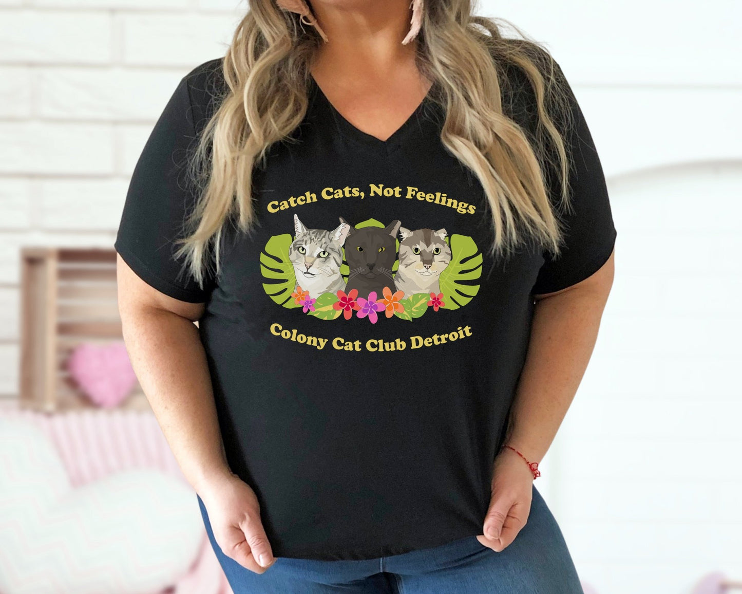 Unisex V - Neck Tee | FUNDRAISER | Colony Cat Club - Detezi Designs - 33399732136687764257