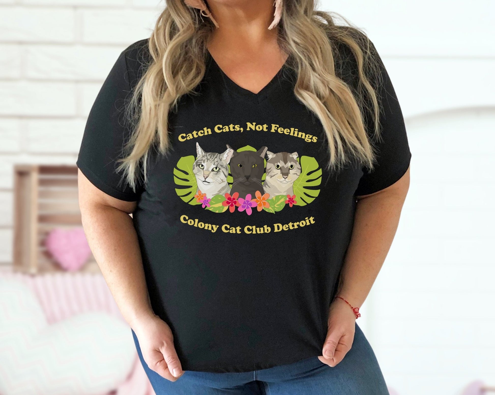 Unisex V - Neck Tee | FUNDRAISER | Colony Cat Club - Detezi Designs - 33399732136687764257