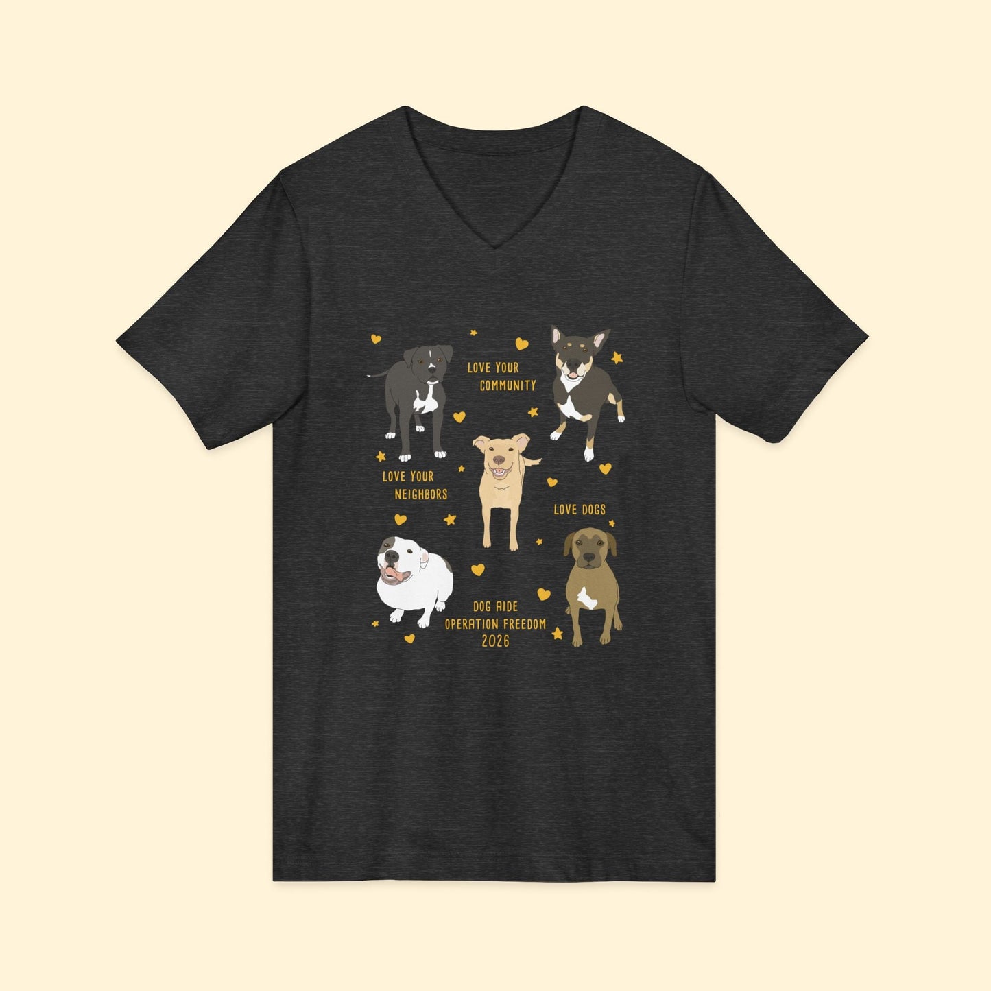 Unisex V-Neck Tee | FUNDRAISER | Dog Aide | Operation Freedom 2026 - Detezi Designs-69058460134437436188