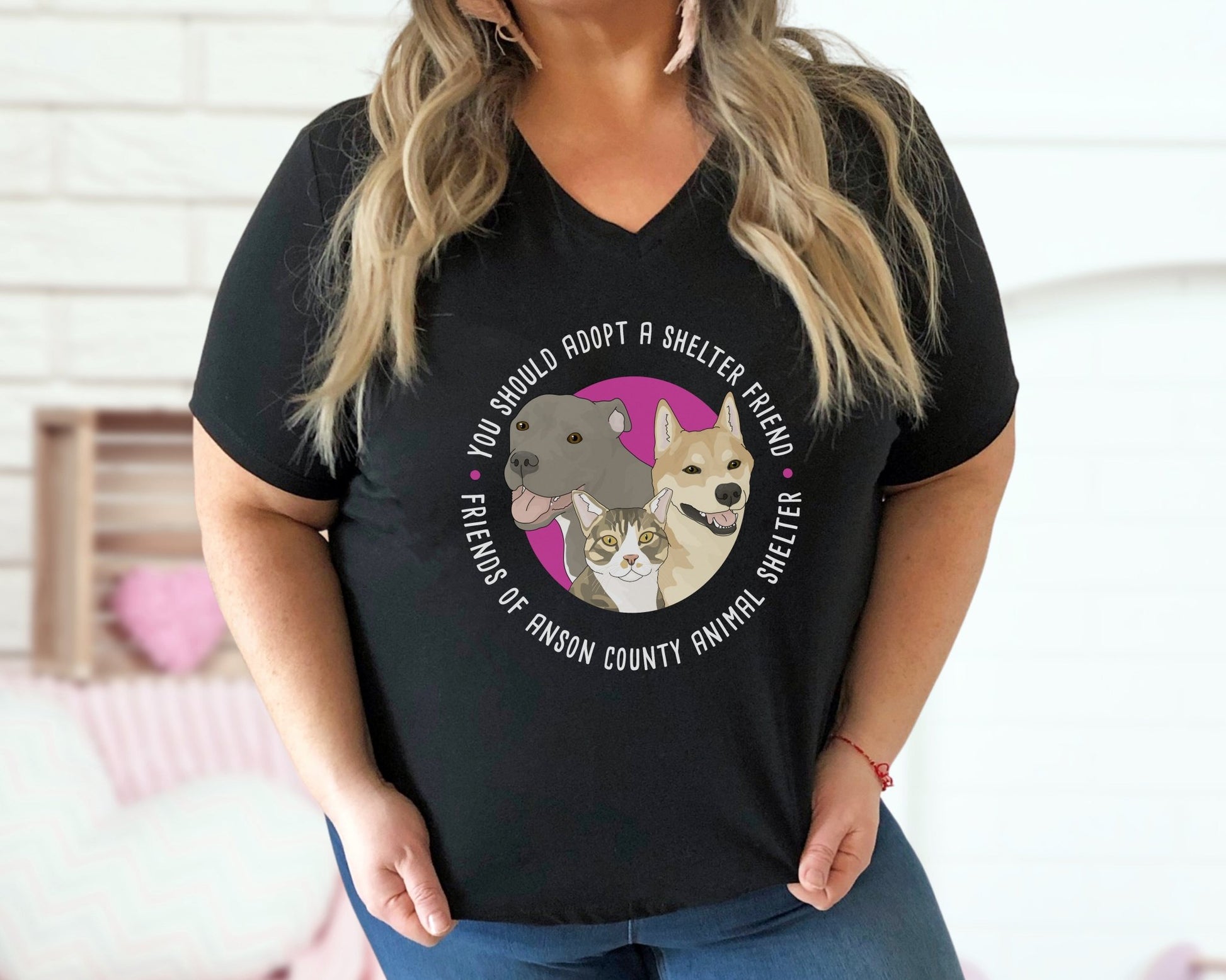 Unisex V - Neck Tee | FUNDRAISER | Friends of Anson County Animal Shelter - Detezi Designs - 19212762788206932527
