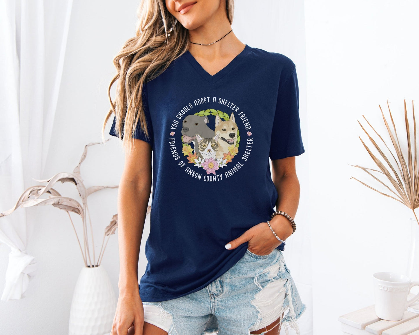 Unisex V - Neck Tee | FUNDRAISER | Friends of Anson County Animal Shelter | Spring - Detezi Designs - 24473085594149544246