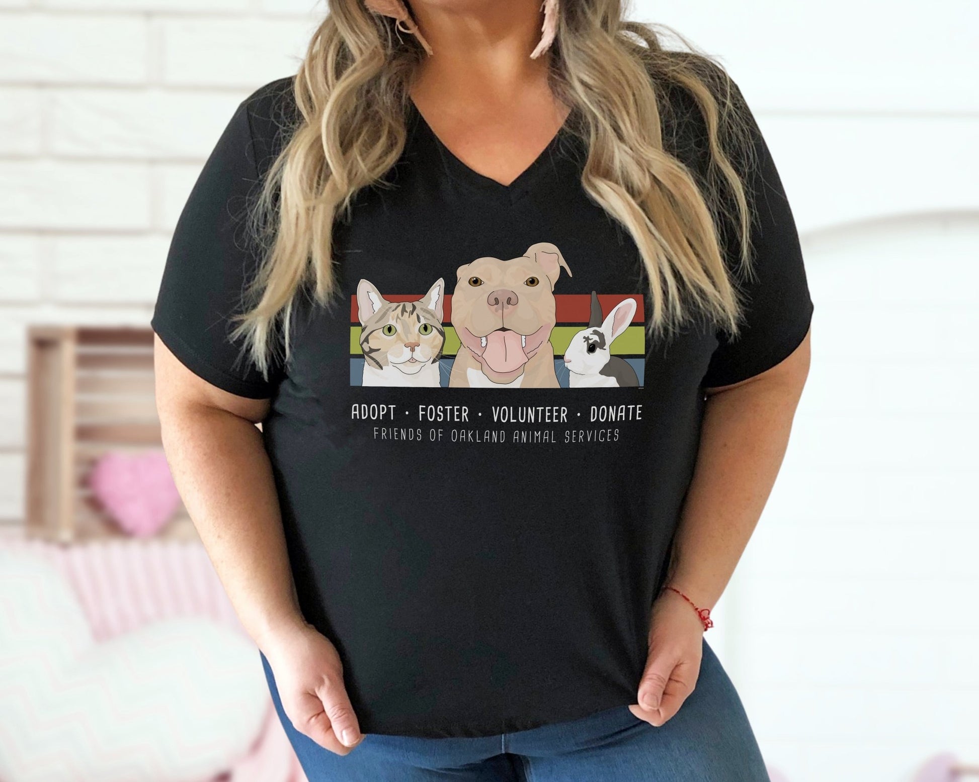 Unisex V - Neck Tee | FUNDRAISER | Friends of Oakland Animal Services - Detezi Designs - 32932146165789899032