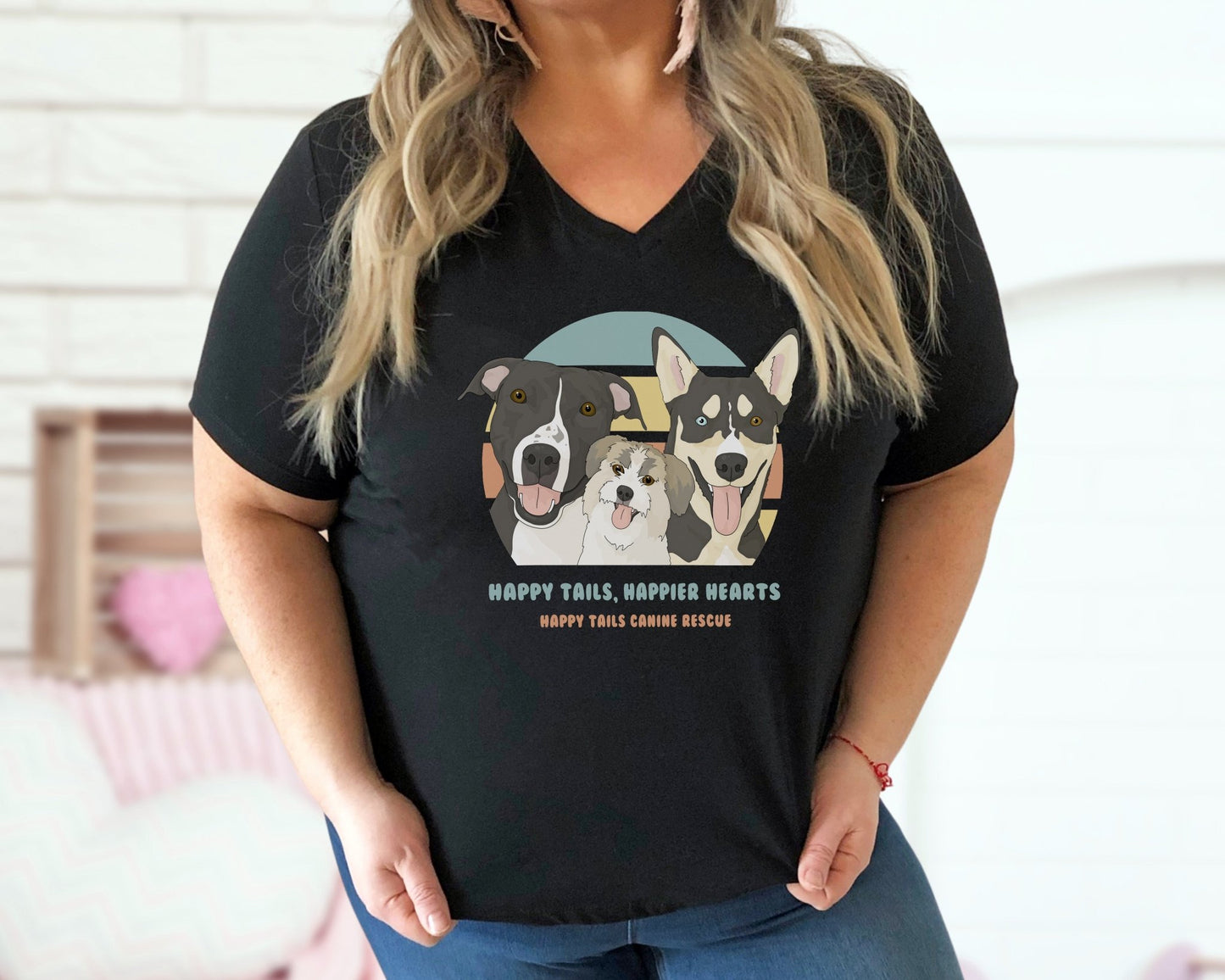 Unisex V-Neck Tee | FUNDRAISER | Happy Tails Canine Rescue - Detezi Designs-29738489648927267013