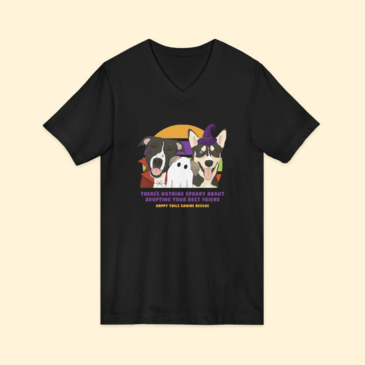 Unisex V-Neck Tee | FUNDRAISER | Happy Tails Canine Rescue | Halloween - Detezi Designs-68977458136494400730