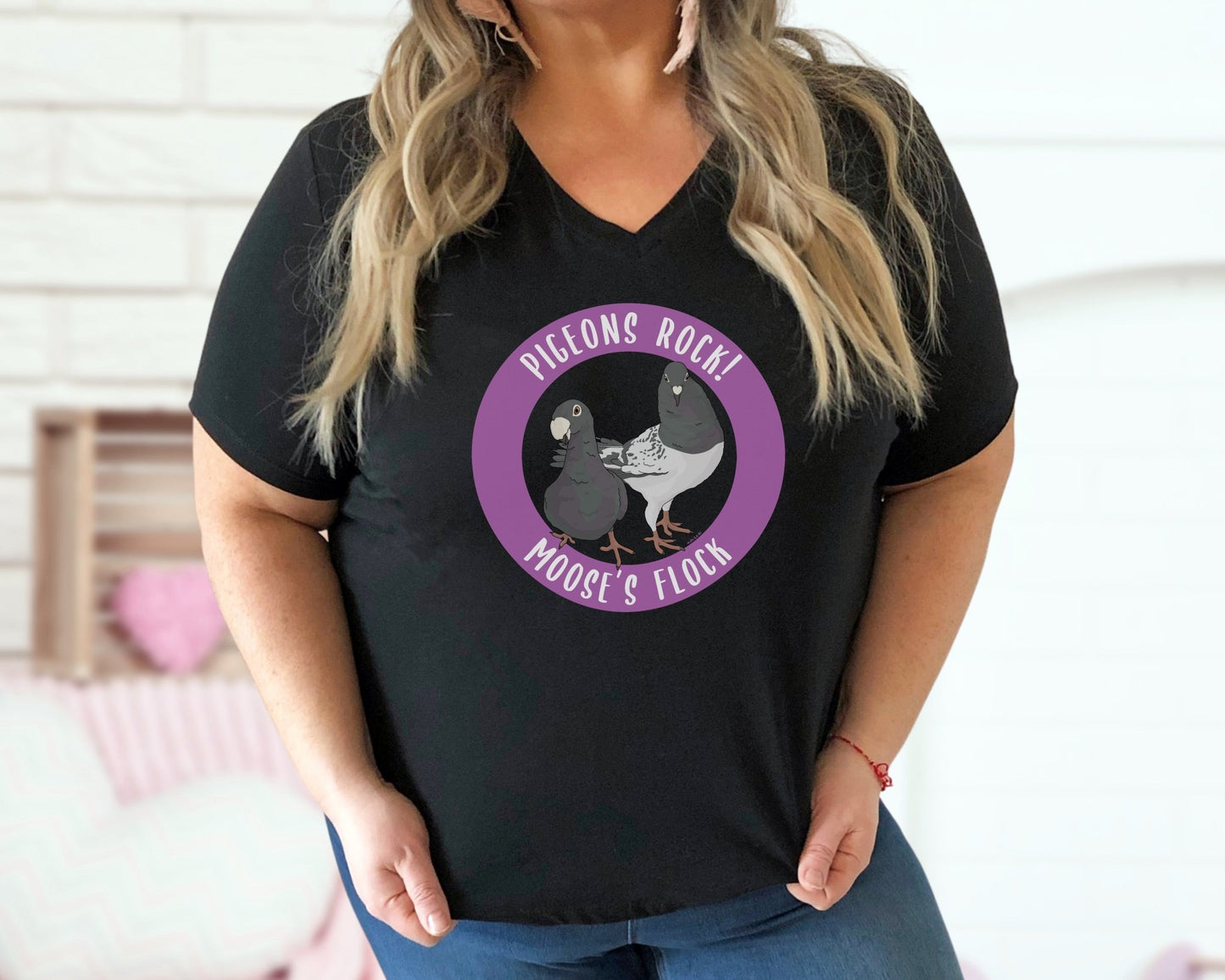 Unisex V - Neck Tee | FUNDRAISER | Moose's Flock | Pigeons Rock - Detezi Designs - 10926277297194162083