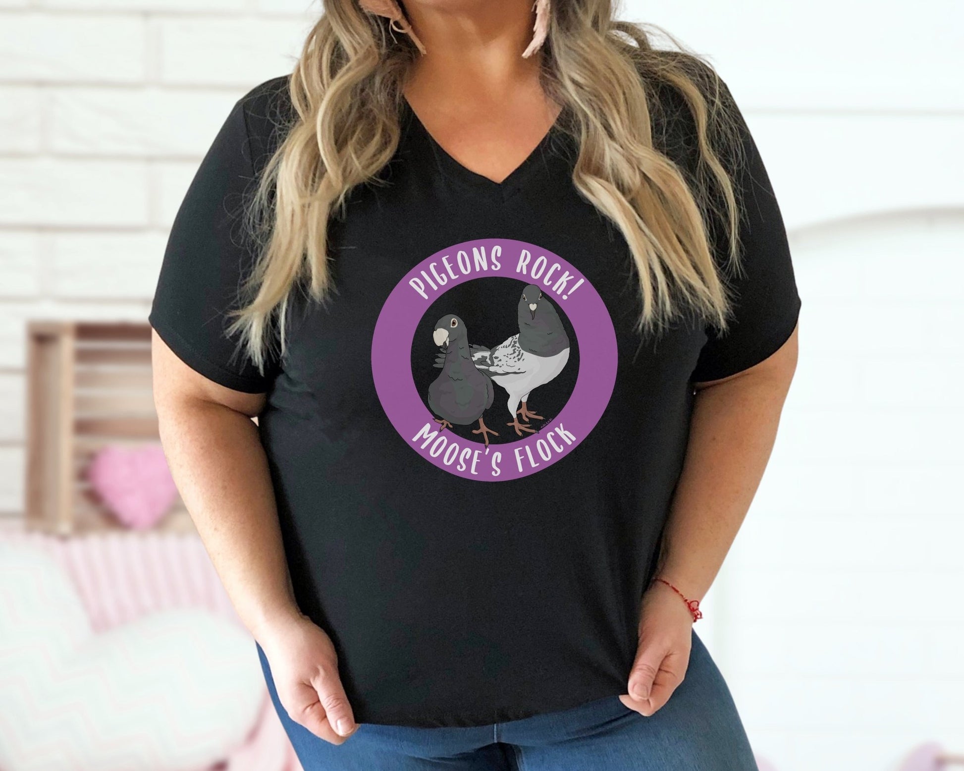 Unisex V - Neck Tee | FUNDRAISER | Moose's Flock | Pigeons Rock - Detezi Designs - 10926277297194162083