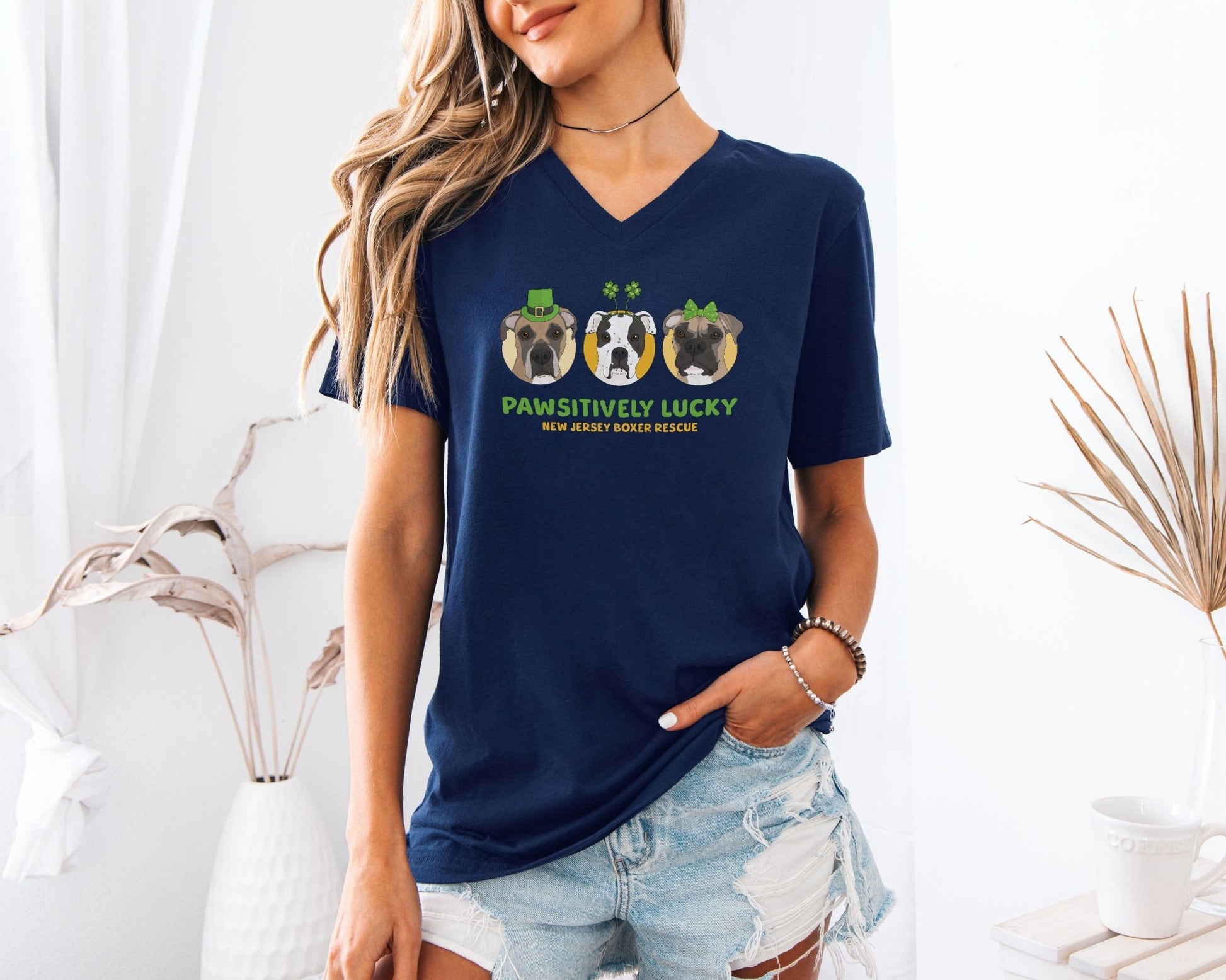 Unisex V - Neck Tee | FUNDRAISER | New Jersey Boxer Rescue | St. Patrick's Day - Detezi Designs - 12527423207245115009