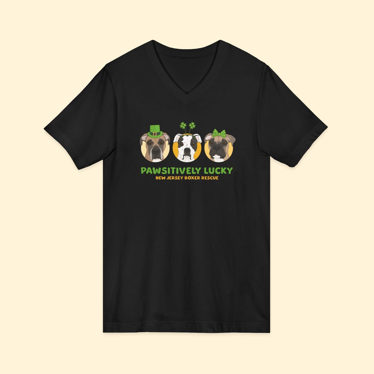 Unisex V - Neck Tee | FUNDRAISER | New Jersey Boxer Rescue | St. Patrick's Day - Detezi Designs - 14584390723276114945