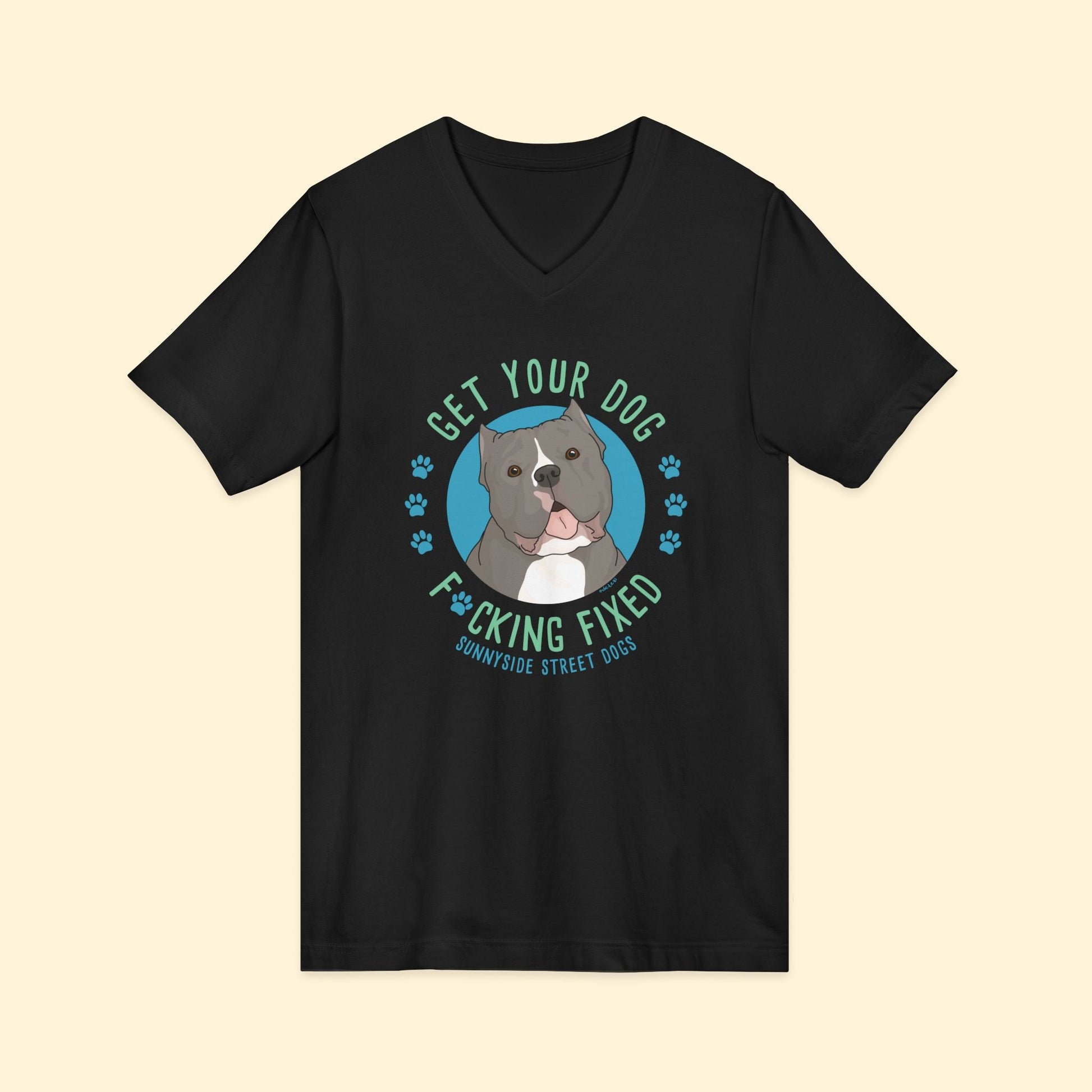 Unisex V - Neck Tee | FUNDRAISER | Sunnyside Street Dogs | Get Your Dog F*cking Fixed - Detezi Designs - 14218944984494214697