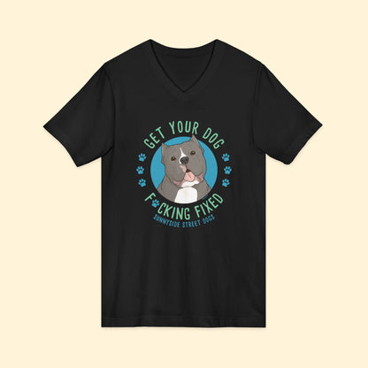 Unisex V - Neck Tee | FUNDRAISER | Sunnyside Street Dogs | Get Your Dog F*cking Fixed - Detezi Designs - 14218944984494214697