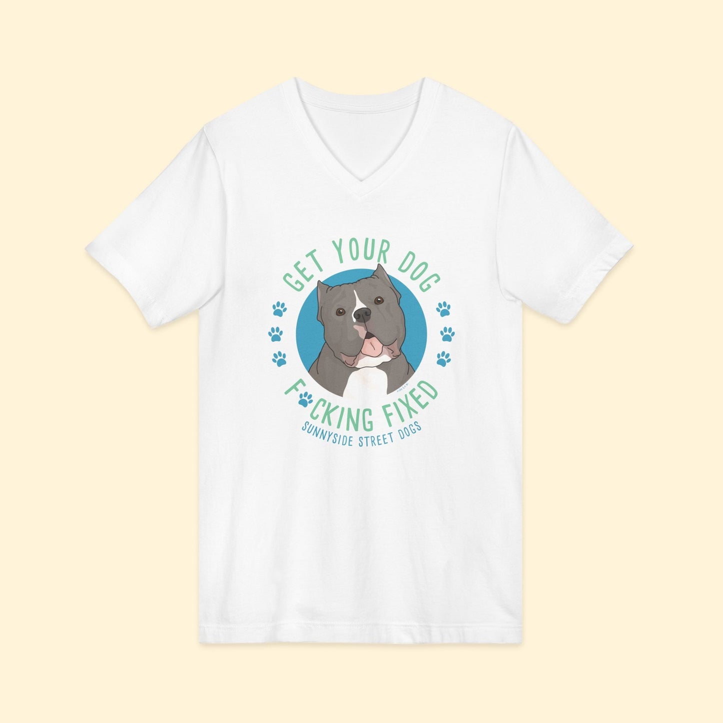 Unisex V - Neck Tee | FUNDRAISER | Sunnyside Street Dogs | Get Your Dog F*cking Fixed - Detezi Designs - 14382454274552597478