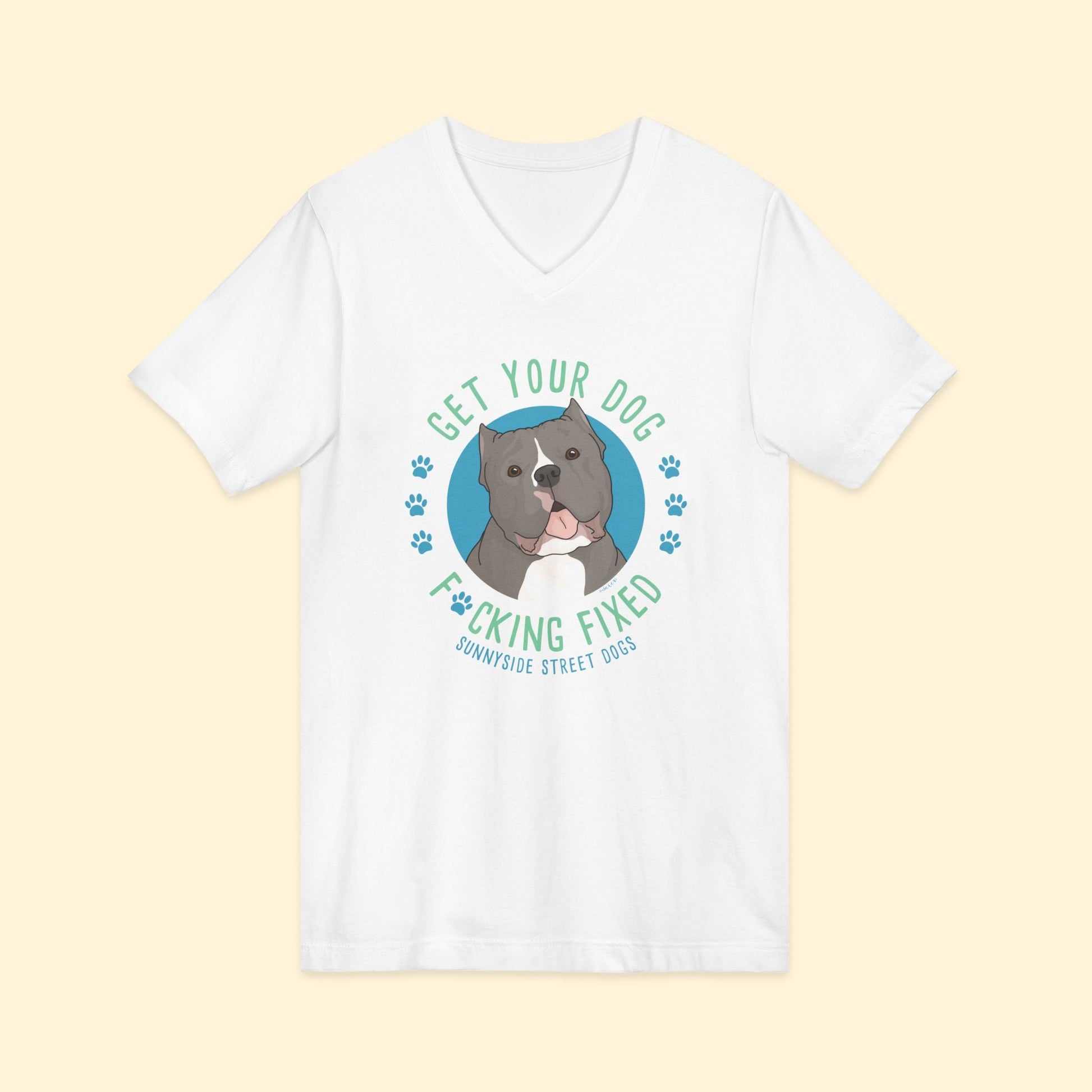 Unisex V - Neck Tee | FUNDRAISER | Sunnyside Street Dogs | Get Your Dog F*cking Fixed - Detezi Designs - 14382454274552597478