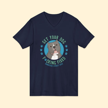 Unisex V - Neck Tee | FUNDRAISER | Sunnyside Street Dogs | Get Your Dog F*cking Fixed - Detezi Designs - 24536323054825854445