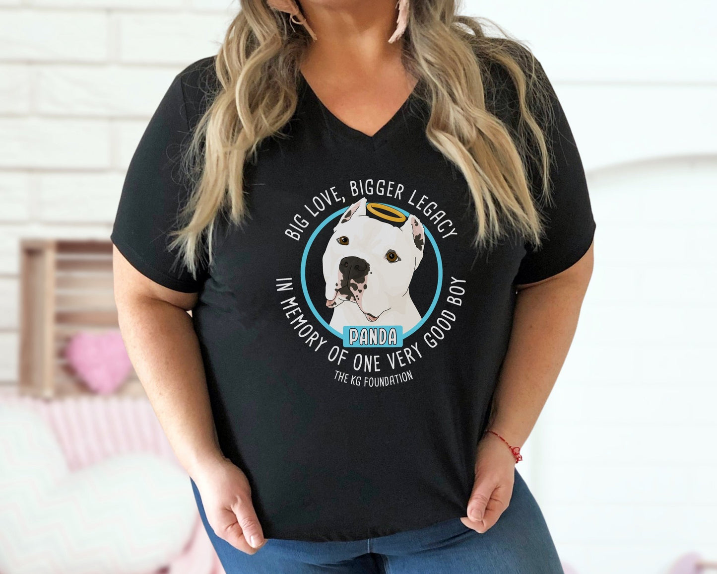 Unisex V - Neck Tee | FUNDRAISER | The KG Foundation | In Memory of Panda - Detezi Designs - 25119580765549915169