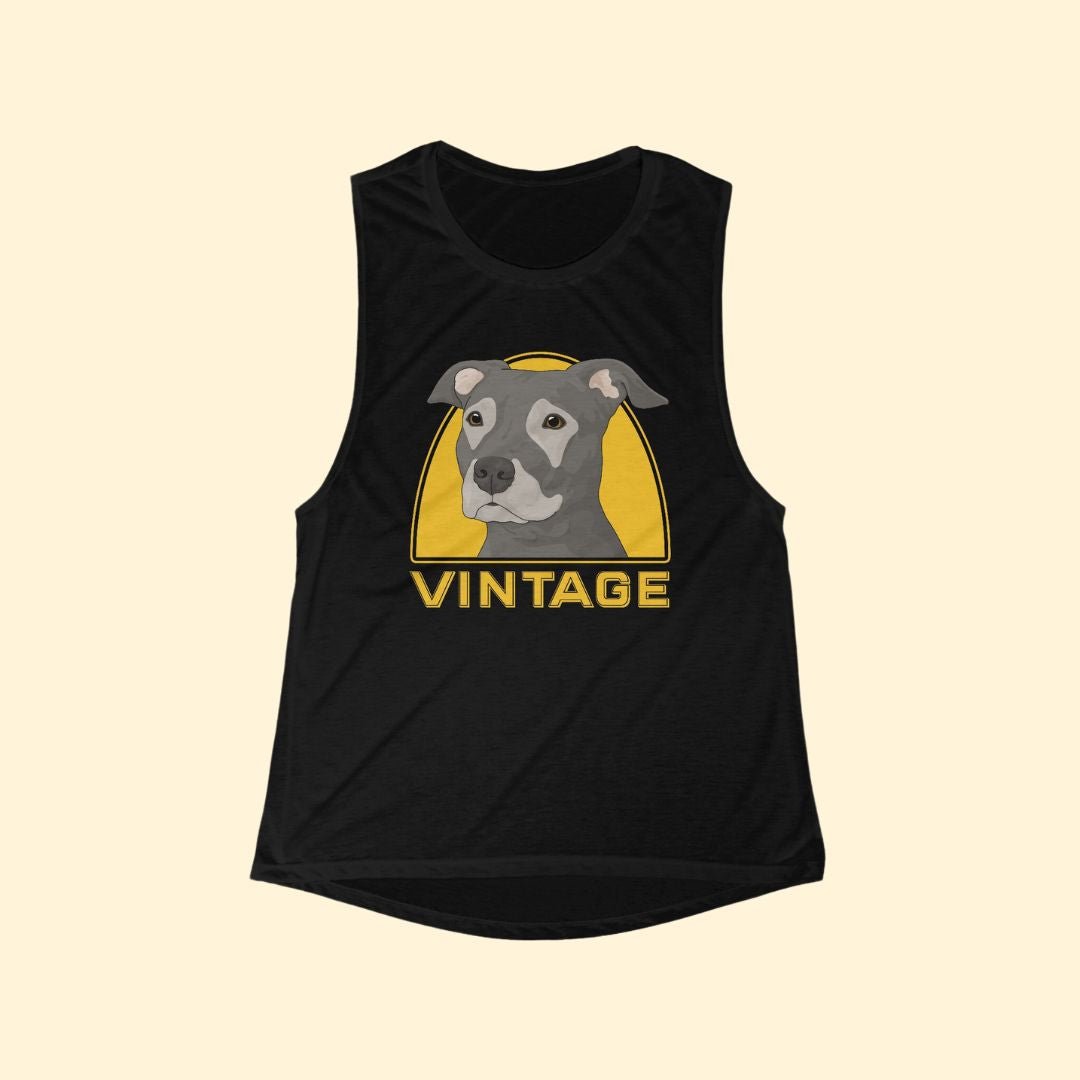 Vintage Dog | Women's Flowy Scoop Muscle Tank - Detezi Designs-31674724580775990938