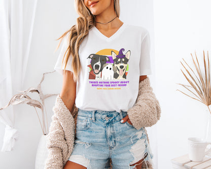 Unisex V-Neck Tee | FUNDRAISER | Happy Tails Canine Rescue | Halloween