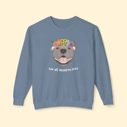 We All Deserve Love | Lightweight Comfort Colors Crewneck Sweatshirt - Detezi Designs - 32336002557217294132