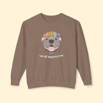 We All Deserve Love | Lightweight Comfort Colors Crewneck Sweatshirt - Detezi Designs - 41035791766581409982