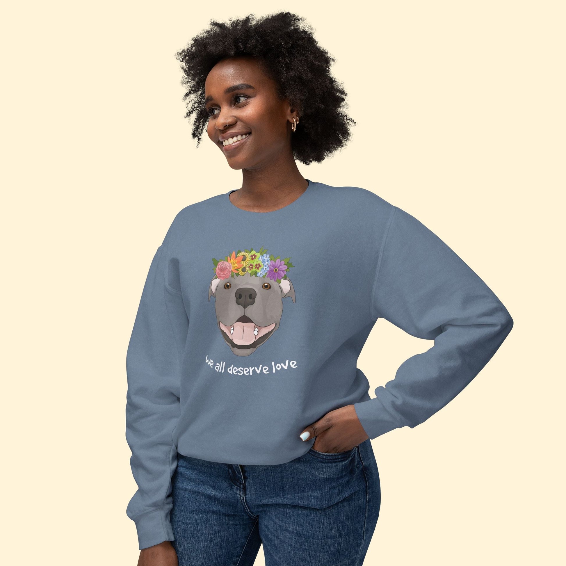We All Deserve Love | Lightweight Comfort Colors Crewneck Sweatshirt - Detezi Designs - 41035791766581409982