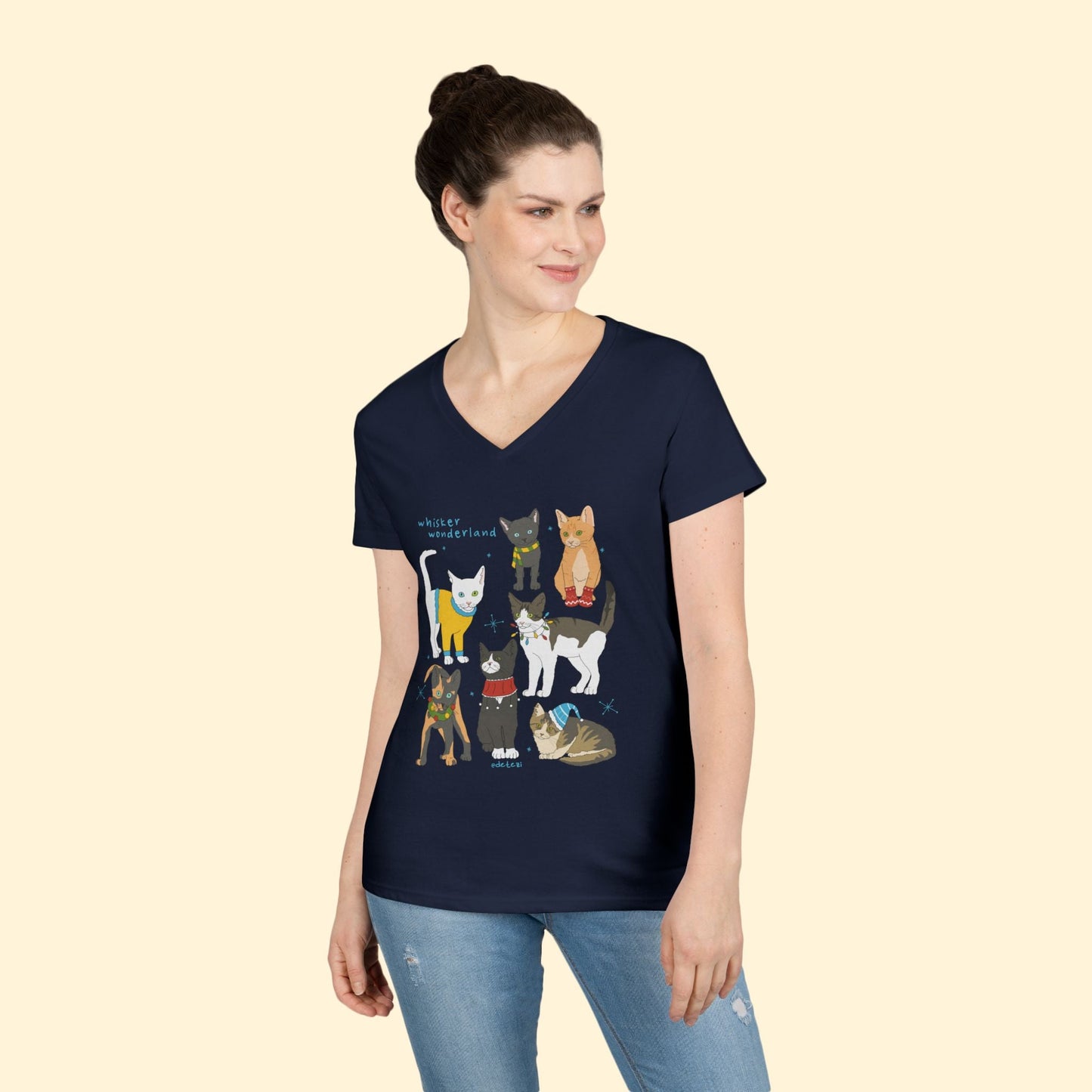 Whisker Wonderland | Ladies' V - Neck T-Shirt - Detezi Designs - 31921901246593088121