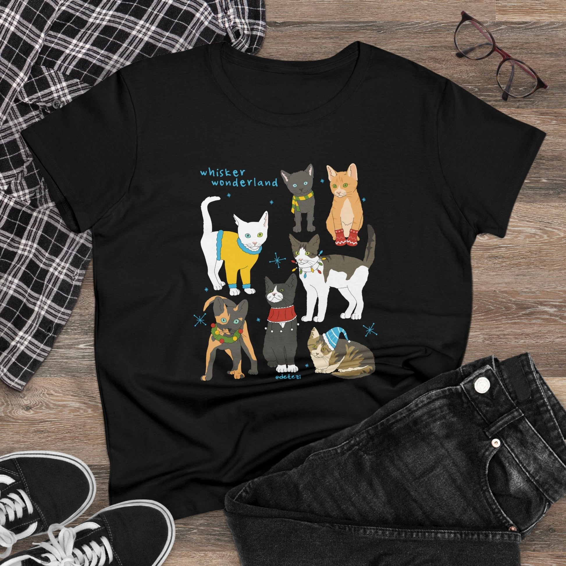 Whisker Wonderland | Women's Midweight Cotton Tee - Detezi Designs - 28253540330926349738